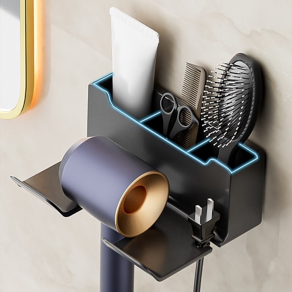 EGYMEN Space-Saving Bathroom Hair Styling Tool Organizer: Wall-Mounted Holder for Hair Dryer and Curling Wand