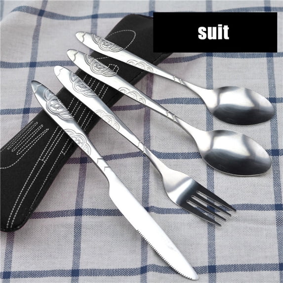 EGYMEN Stainless Steel Cutlery Set, 4-Piece Travel Utensil Kit for Family Camping, Reusable Tableware with Carrying Case, Durable and Rust-Proof Knife Fork Spoon Combo