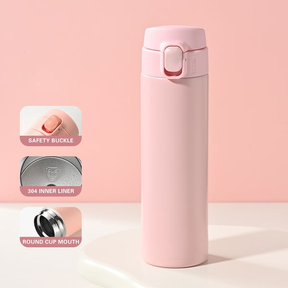EGYMEN Stainless Steel Insulation Cup, Portable Thermal Water Bottle with Handle, Fashionable 450ml Water Container, Double Wall Vacuum Flask for Travel and Daily Use(Pink)