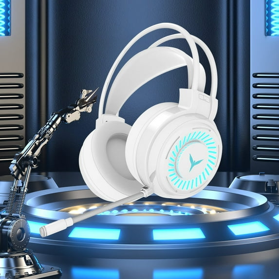 EGYMEN Stereo Gaming Headset, Surround Sound LED Light Noise Cancelling Over Ear Headphones with Mic, Immersive Bass Stereo Game Headphones for PC/Consoles