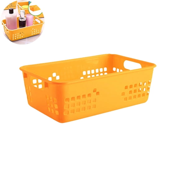 EGYMEN Storage Basket, Plastic Storage Box with Handles and Ventilated Design for Organizing Household Items, Stackable, Multifunctional (Orange)
