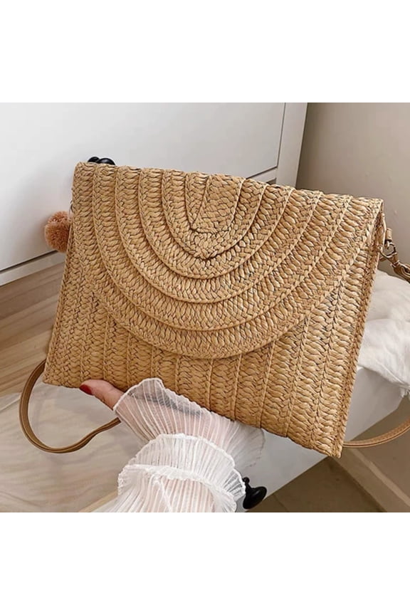 Striped Rectangular Straw Bag, Casual Vacation Shoulder Bag, Crossbody Bag for Shopping and Beach Days