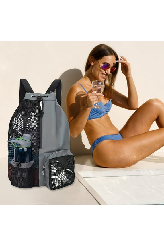 Swim Bag, Mesh Drawstring Backpack for Swim Gear, Versatile Beach and Gym Tote, Lightweight Wet and Dry Storage Backpack(Gray)
