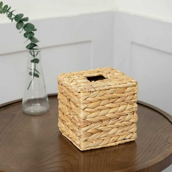 EGYMEN Tissue Box Holder - Tissue Box Cover Square, Tissues Cube Box Cover, Decorative Woven Facial Tissue Holder on Table and Bathroom, 4.5x4.5x5 Inches