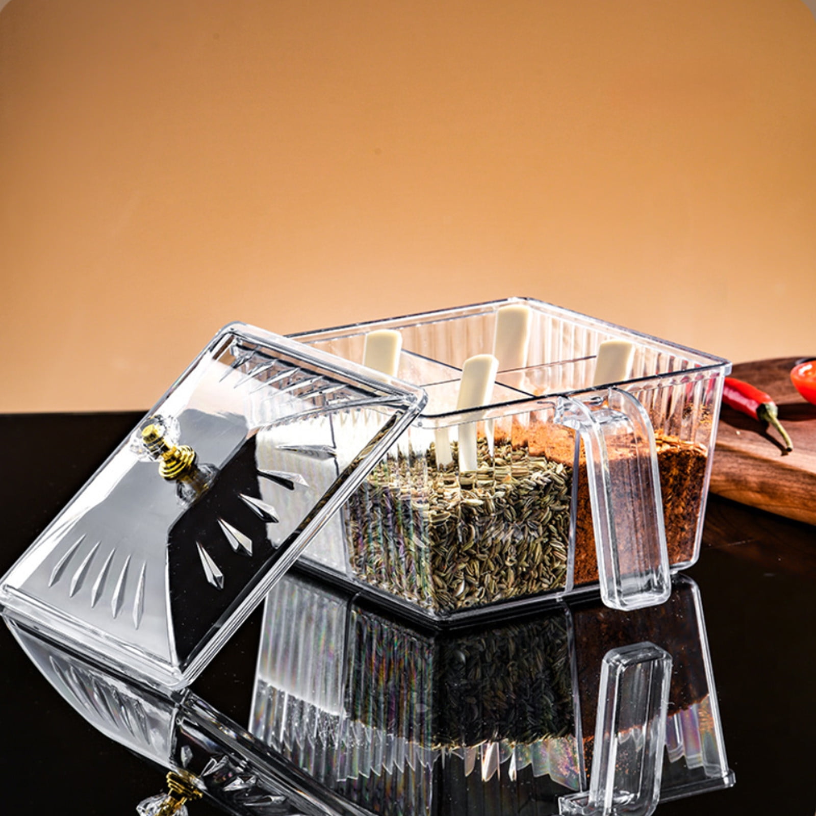 EGYMEN Transparent Spice Organizer Box, Clear Gray Herb Storage ...