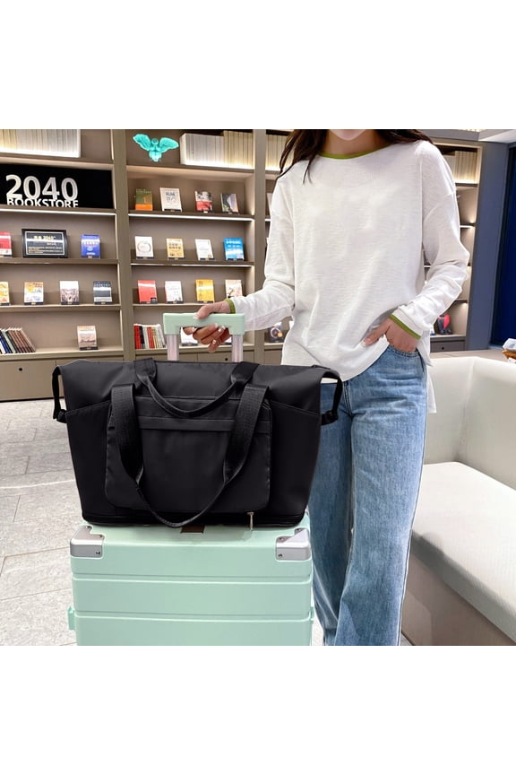 Travel Bag, Compact Foldable Travel Bag with Wet and Dry Compartments, Multifunctional Luggage Bag for Weekend Getaways, Versatile Beach and Grocery Tote Bag(Black)