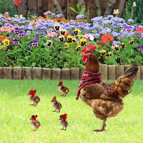 EGYMEN Tree Insert Metal Christmas Chicken Ground Plug Iron Garden Christmas Outdoor Decoration,Rooster Decor Garden Statue Metal Chicken Yard Art Sculpture Outdoor Figurines