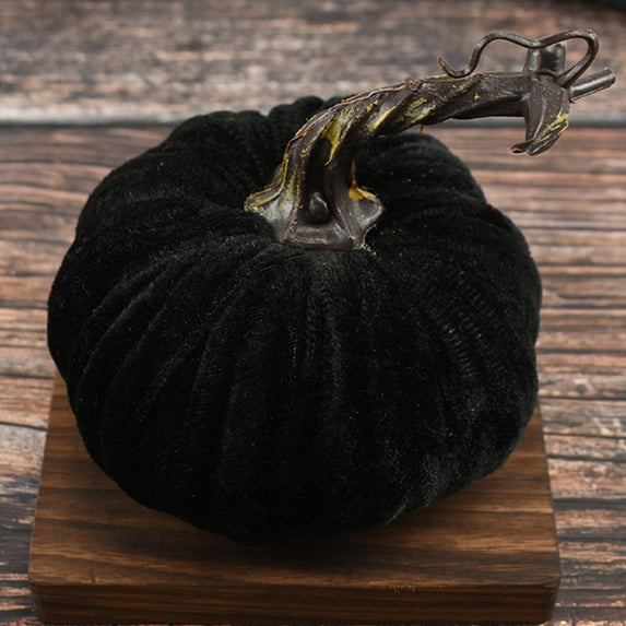 EGYMEN Velvet Pumpkin Decor, Soft Stretch Velvet Seasonal Decor with Cotton Filling, Elegant Fall Themed Pumpkins for Halloween and Thanksgiving(Black)