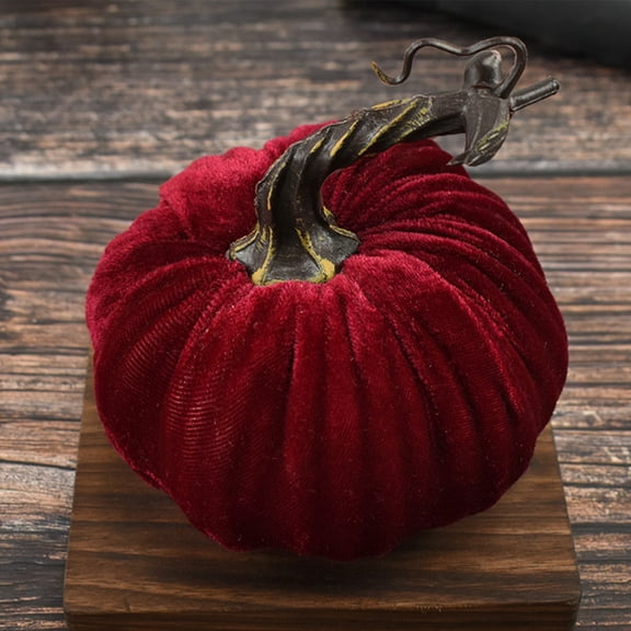 EGYMEN Velvet Pumpkin Decor, Soft Stretch Velvet Seasonal Decor with Cotton Filling, Elegant Fall Themed Pumpkins for Halloween and Thanksgiving(Wine)