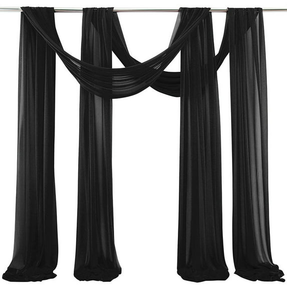 EGYMEN Voile Curtain Set, Elegant Sheer Wedding Arch Curtains for Ceremony Backdrop, Decorative Fabric for Party Photography, Soft Polyester Drapes for Event Decoration(Black)