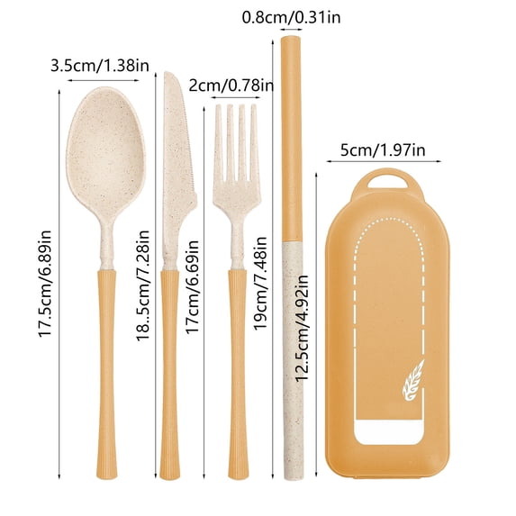 EGYMEN Wheat Straw Tableware Set, Portable Knife Fork Spoon Set, Outdoor Camping Tableware Kit