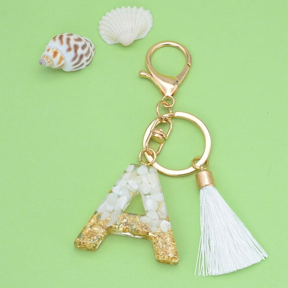 EGYMEN White Tassel Letter Key Chain, Customizable Crystal Drop Pendant Keychain, Fashionable Bag Charm with Personalized Letters, Multifunctional Key Ring for Bags and Keys