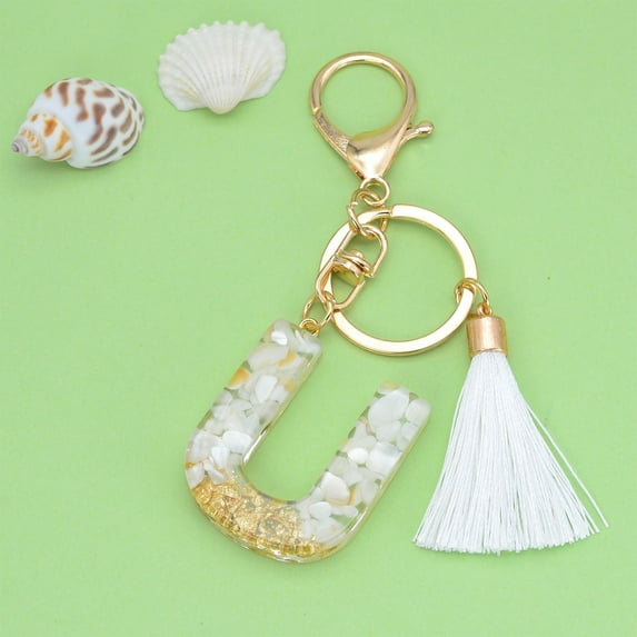 EGYMEN White Tassel Letter Key Chain, Customizable Crystal Drop Pendant Keychain, Fashionable Bag Charm with Personalized Letters, Multifunctional Key Ring for Bags and Keys