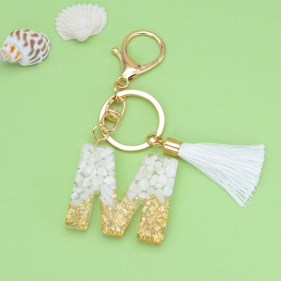 EGYMEN White Tassel Letter Key Chain, Customizable Crystal Drop Pendant Keychain, Fashionable Bag Charm with Personalized Letters, Multifunctional Key Ring for Bags and Keys