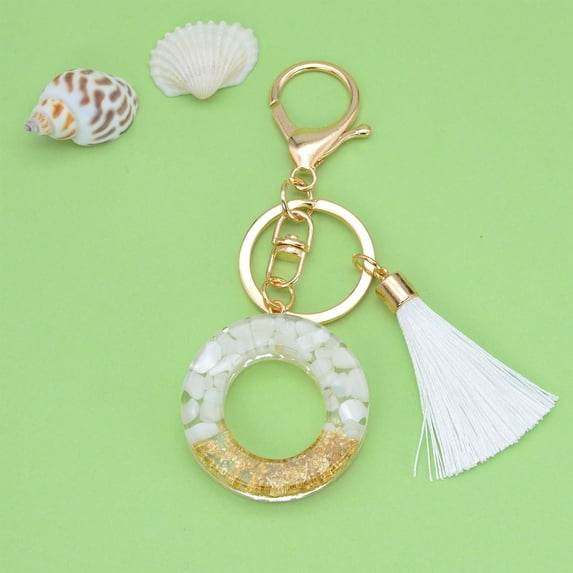 EGYMEN White Tassel Letter Key Chain, Customizable Crystal Drop Pendant Keychain, Fashionable Bag Charm with Personalized Letters, Multifunctional Key Ring for Bags and Keys
