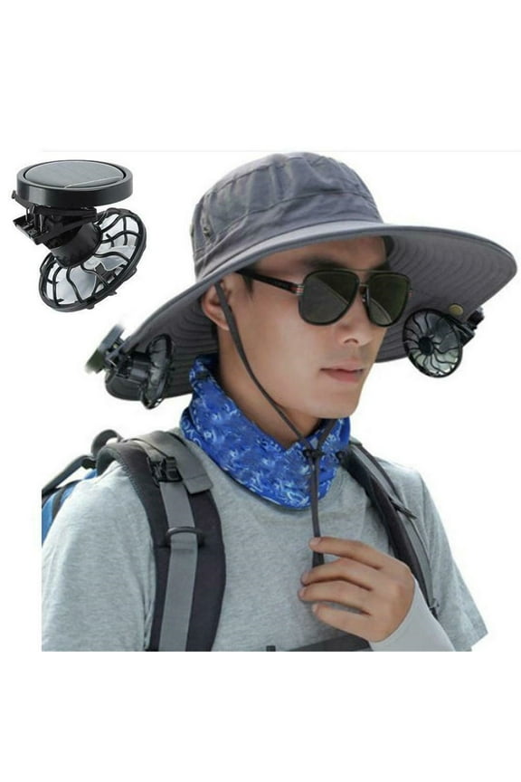 Wide Brim Solar Fan Hat, Wide Brim Solar Fan Outdoor Fishing Hat, Solar Fan Hats for Men-Solar & USB Charging