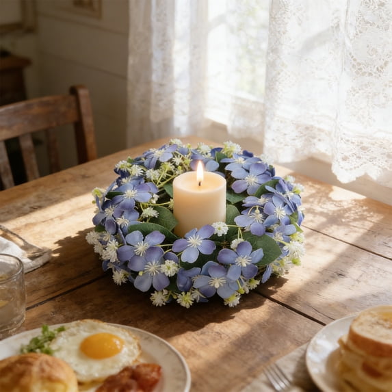 EGYMEN Wildflower Candle Holder, Artificial Floral Centerpiece with Multi-Flower Design, Decorative Floral Wreath for Home Living Room, Photography Prop Candle Ring