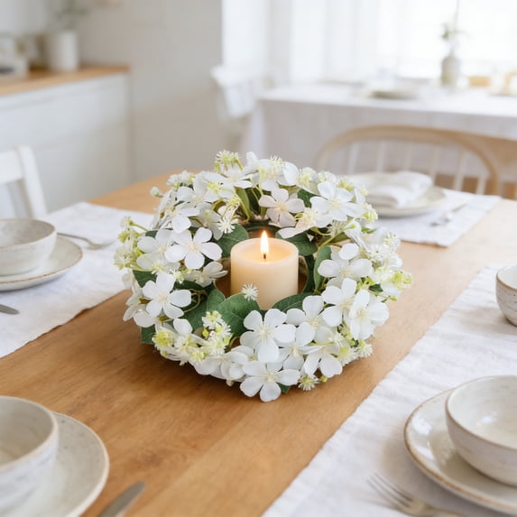 EGYMEN Wildflower Candle Holder, Artificial Floral Centerpiece with Multi-Flower Design, Decorative Floral Wreath for Home Living Room, Photography Prop Candle Ring