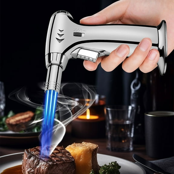 EGYMEN Windproof Blue Flame Torch Lighter, Refillable Butane Torcher for Outdoor BBQ and Baking, Powerful 3-Flame Turbine Torch with Ceramic Insulation