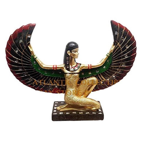 EGYPTIAN DEITY GOLDEN GODDESS ISIS WITH OPEN WINGS STATUE SCULPTURE