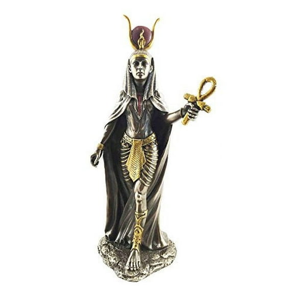 EGYPTIAN GODDESS HATHOR ANKH SCULPTURE 11"H STATUE MOTHERHOOD JOY FEMININE LOVE