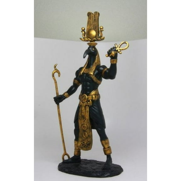 EGYPTIAN IBIS HEADED THOTH HOLDING WAS AND ANKH 12" STATUE MAGIC TECHNOLOGY