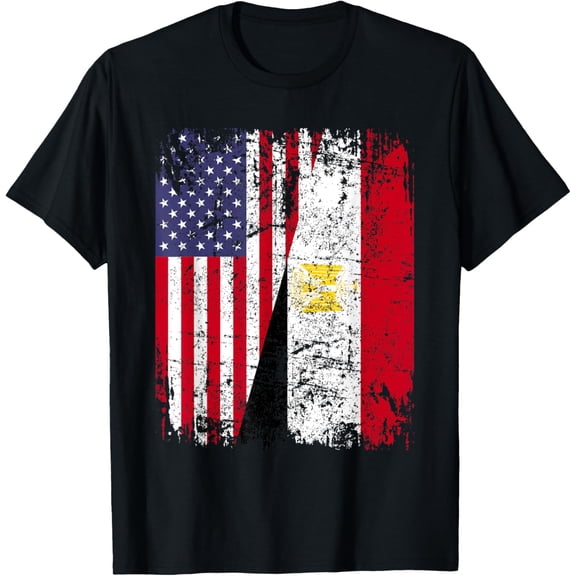 EGYPTIAN ROOTS | Half American Flag | USA EGYPT FLAG T-Shirt
