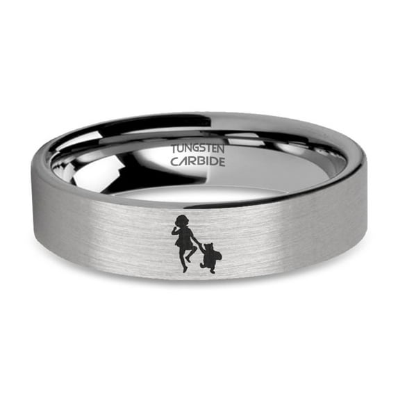 EH Shepard Christopher Robin Engraved Brushed Silver Tungsten Ring, 6mm, Size 9
