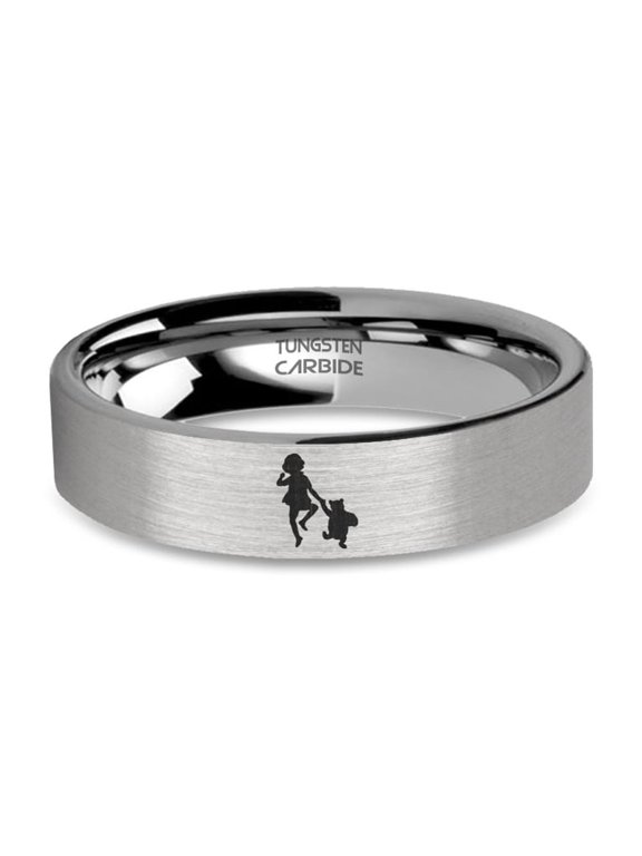EH Shepard Christopher Robin Engraved Brushed Silver Tungsten Ring, 6mm, Size 9