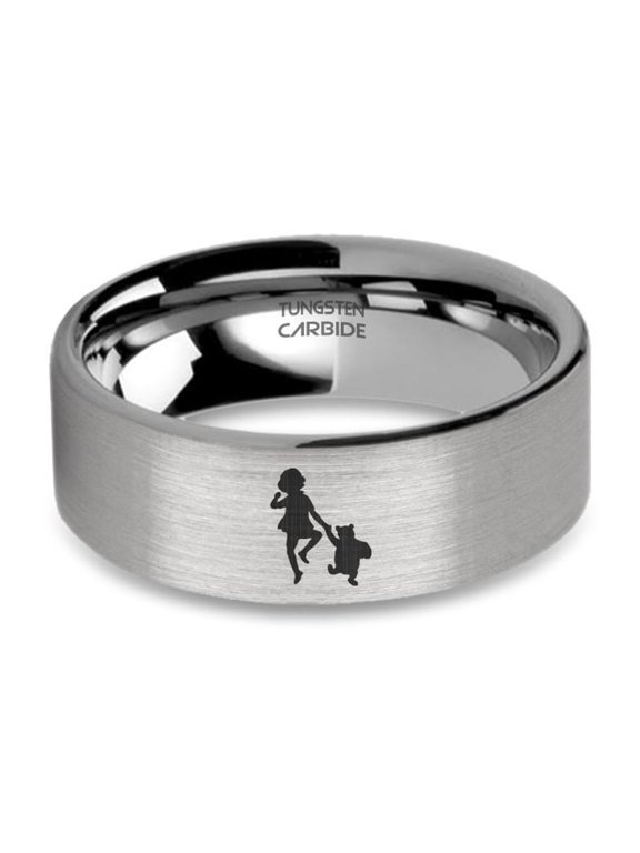 EH Shepard Christopher Robin Engraved Brushed Silver Tungsten Ring, 8mm, Size 7