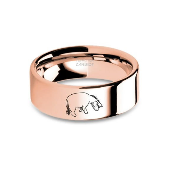 EH Shepard Eeyore Laser Engraved Rose Gold Tungsten Carbide Ring, 8mm, Size 13.5