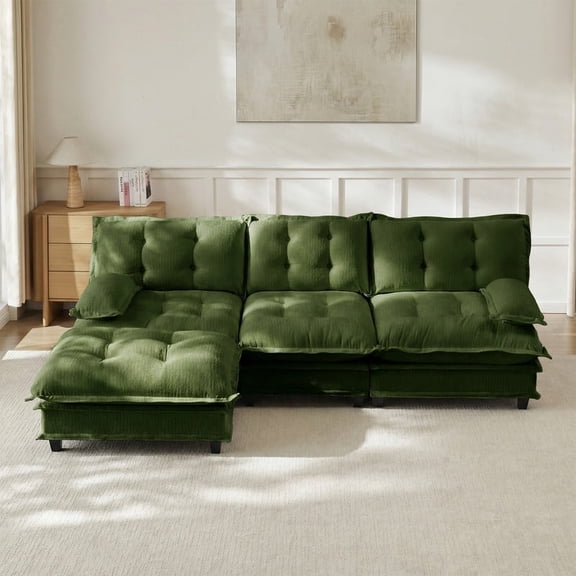 EHANCIS 108" Modern Modular Sectional Sofa with Ottoman, 3-Seat L Shaped Cloud Couch, Chenille Deep Seat Sleeper Sofa Bed for Living Room, Green