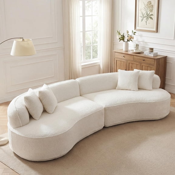 EHANCIS 114" Curved Sectional Sofa, 4-Seater Oversized Cloud Couch with 4 Pillows, Modern Deep Seat Boucle Fabric Memory Foam Sofa for Living Room,White