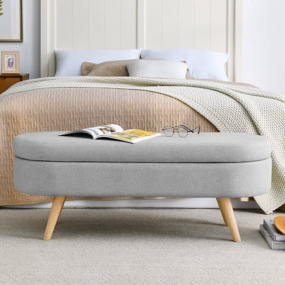 EHANCIS 43.5" Storage Ottoman Bench, Linen Upholstered End of Bed Bench, Entryway Seating for Bedroom Living Room Window, Holds 300 lbs, Grey