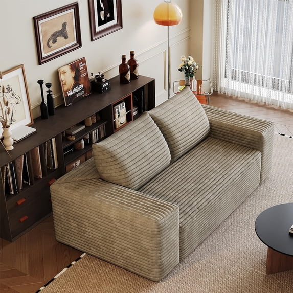 EHANCIS 71" Cloud 3-Seater Sofa, Boneless Corduroy Compression Couch in a Box, No Assembly Required, for Small Apartment Living Rooms, Camel