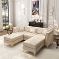 thumbnail image 1 of EHANCIS 81.5" Modular Chesterfield Leather Sofa with 2 Ottomans, Tufted U-Shape & L-Shape Sectional Couch with Gold Trim for Living Room, Beige, 1 of 10