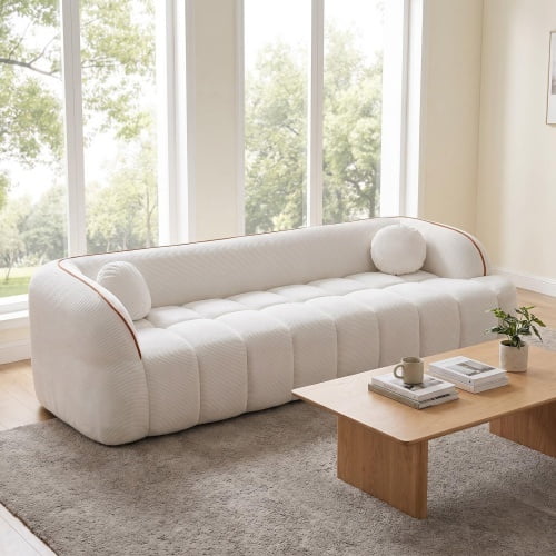 EHANCIS 98.4" Bubble Bouclé Cloud Sofa, Oversized Boneless 3-Seater Fluffy Tufted Couch, No Assembly for Living Room Bedroom Office Apartment, White