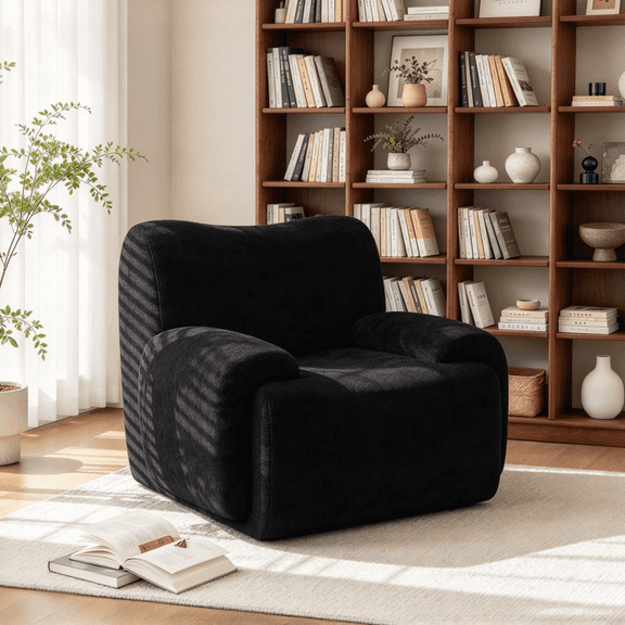 EHANCIS Boneless Modern Accent Chair, 42" Wide Upholstered Oversized Armchair with Deep Seat, Comfy Reading Lounge Chair for Living Room, Black