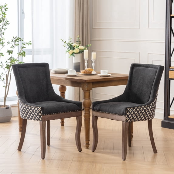 EHANCIS Fabric Upholstered Side Chairs Set of 2 ,High-Back Dining Chair with Solid Wood Frame and Nailhead Trim Legs, Suitable for Kitchen and Dining Room(Black)