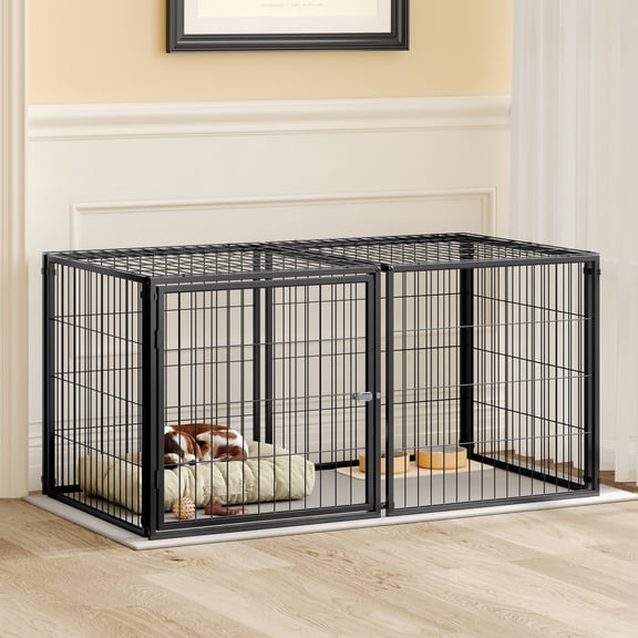 EHANCIS Large Dog Crate 48 Inch, Heavy Duty Metal Wire Kennel Indoor with Secure Locking Door, Rustproof Anti-Scratch Coating, Easy Tool-Free Assembly, Black
