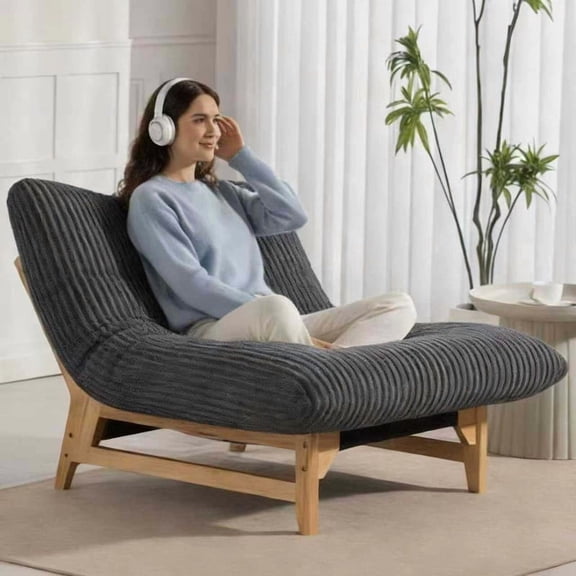 EHANCIS Oversized Cloud Lounge Chair for Adults, Big Comfy Reading Chair with Solid Wood Frame, 41" Extra Wide Accent Chair for Bedroom Dorm, Washable Corduroy Cushion Turns into Bed,Gray