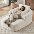 thumbnail image 1 of EHANCIS Oversized Corduroy Chaise Lounge Chair,Comfortable Boneless Sleeper Sofa,Couch with 2 Pillows for Living Room,Apartment & Reading Nook,White, 1 of 8