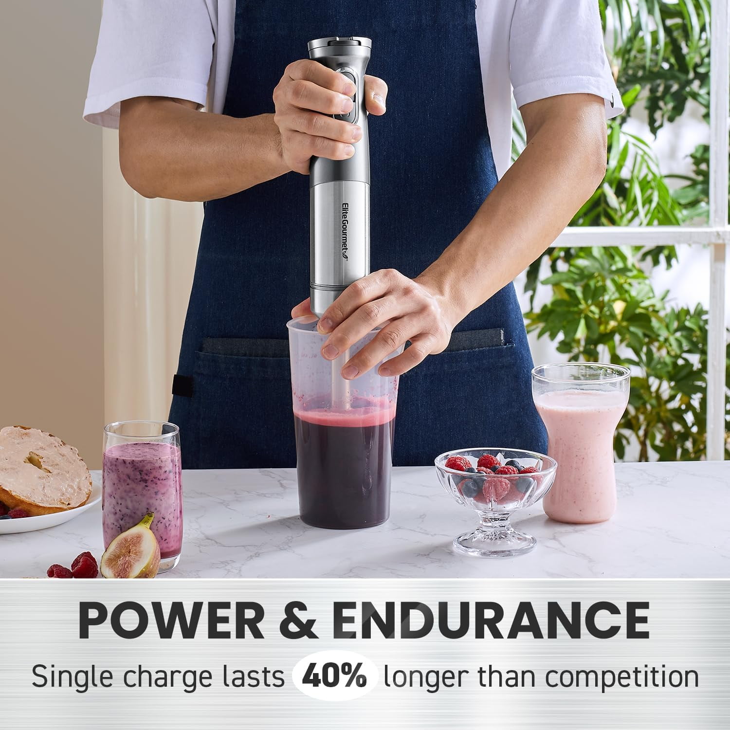 EHB1300 Cordless Hand Blender with Variable Speed and Stainless Steel Blades for Smoothies  Food