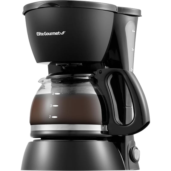 EHC4128 Automatic 4-Cup Brew & Drip Coffee Maker with Pause N Serve, Glass Carafe, Reusable Filter, On/Off Switch, Keep Warm, Water Level Indicator, Black