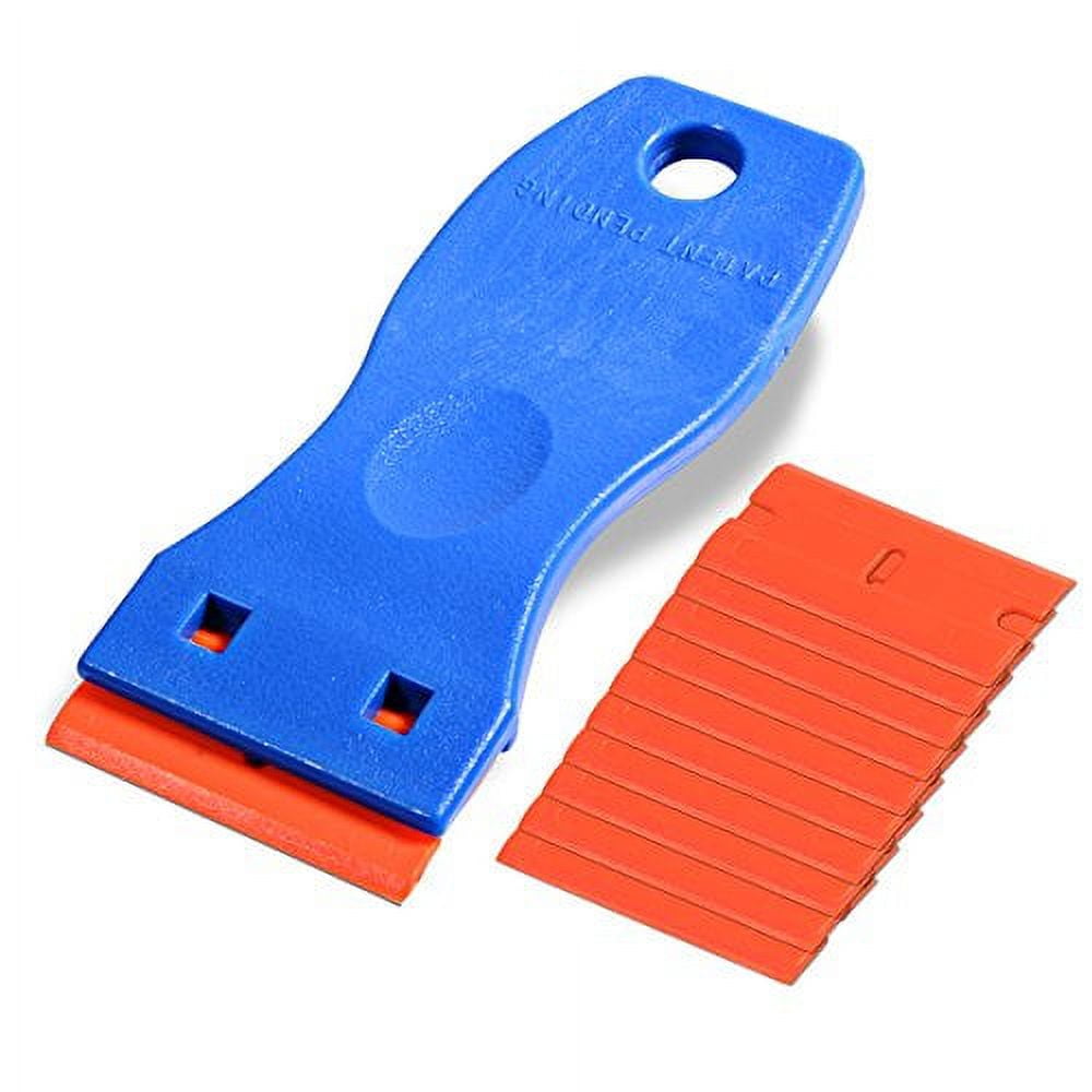 EHDIS 1.5 Plastic Razor Scraper with 10pcs Double Edged Plastic Blades  Plastic Scraper Tool for Adhesive Remover,Removing Labels Stickers Decals  Taping on Glass Windows (Blue) 