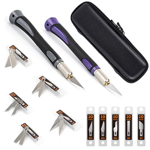 EHDIS 2PCS Exacto Knife Set Utility Craft Precision Hobby Knife Kit with 50PCS Blades for Art, Working-Stencil, Scoring, Scrapbooking, Architecture Modeling, Crafting