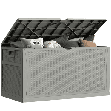 EHHLY 121 Gallon Outdoor Storage Box Large, Lockable Outside Storage Containers Waterproof Patio Cushions Storage Deck Boxes, Olive