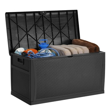 EHHLY 121 Gallon Outdoor Storage Box, Lockable Containers Waterproof Patio Cushions Deck Boxes Black