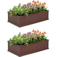 thumbnail image 1 of EHHLY 2PCS Raised Garden Beds Outdoor, Extra Thick Plastic Planter Box for Outdoor Plants, Rectangular Flower Garden Beds with Metal Stakes, Puppy Whelping Box for Small Dogs Birthing, Earthy Brown, 1 of 9