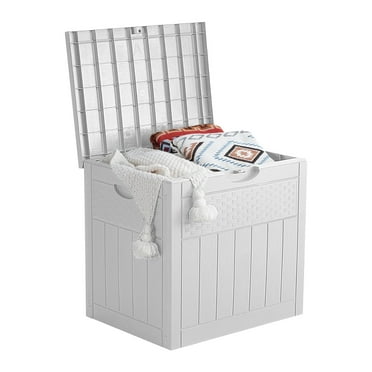 EHHLY 33 Gallon Deck Box, Small Outdoor Storage Box Waterproof, Lockable Secure Package Bin Delivery Box for Outside Front Porch, Patio Cushions Storage Box, White